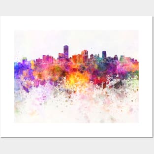 Adelaide skyline in watercolor background Posters and Art